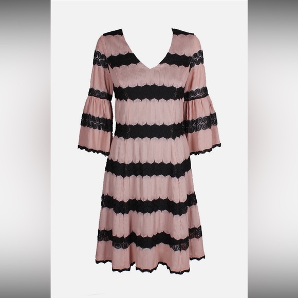 Taylor Dresses & Skirts - Taylor Apricot Black Lace-Stripe Bell-Sleeve A-Line Dress 10